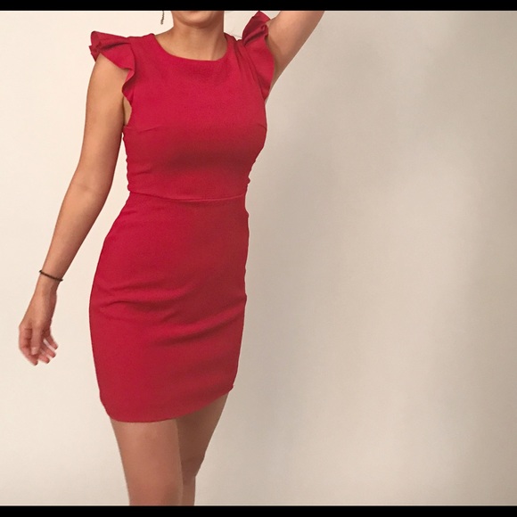 A-Town Dresses & Skirts - Adorable Red Dress with Ruffle Sleeves